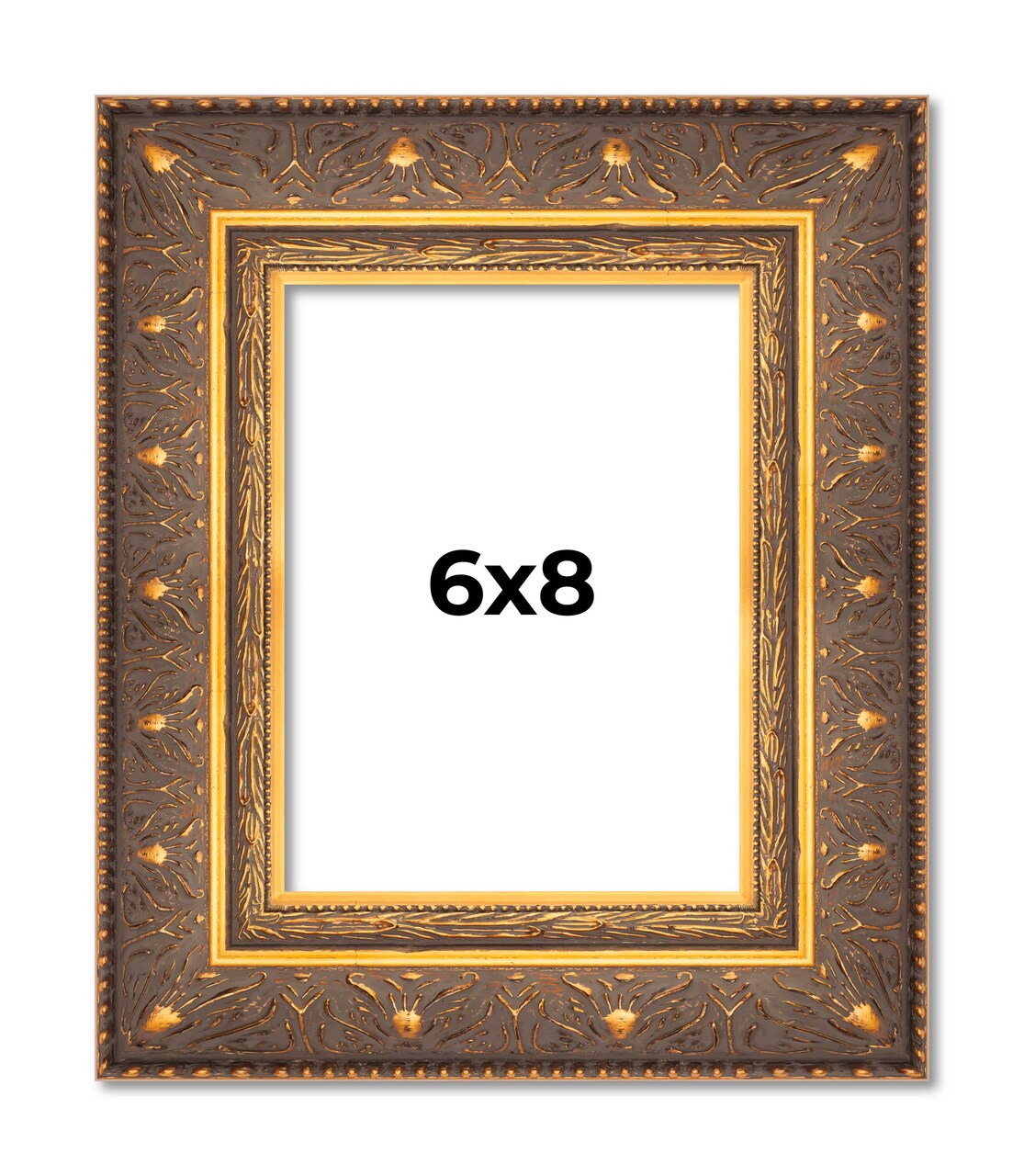 6x8 Museum Gold Picture Frame - UV Acrylic, Foam Board Backing, Hanging Hardware